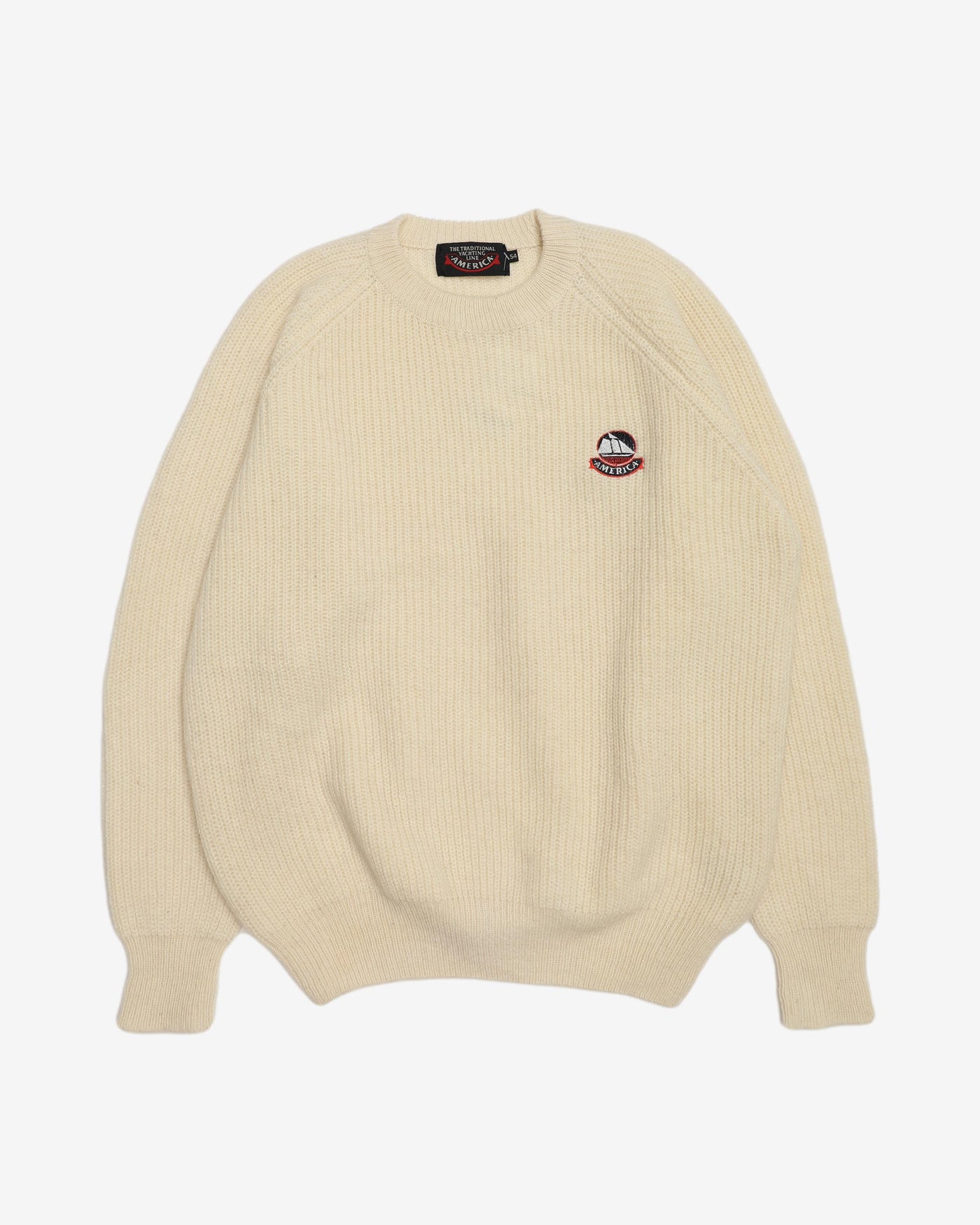 Vintage 90s Yachting Line America Cream Wool Knitted Sweatshirt - XL