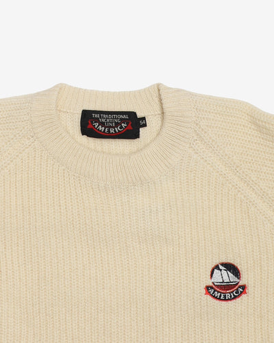 Vintage 90s Yachting Line America Cream Wool Knitted Sweatshirt - XL
