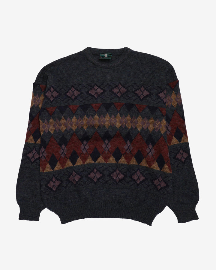 90s Grey Patterned Sweatshirt - L