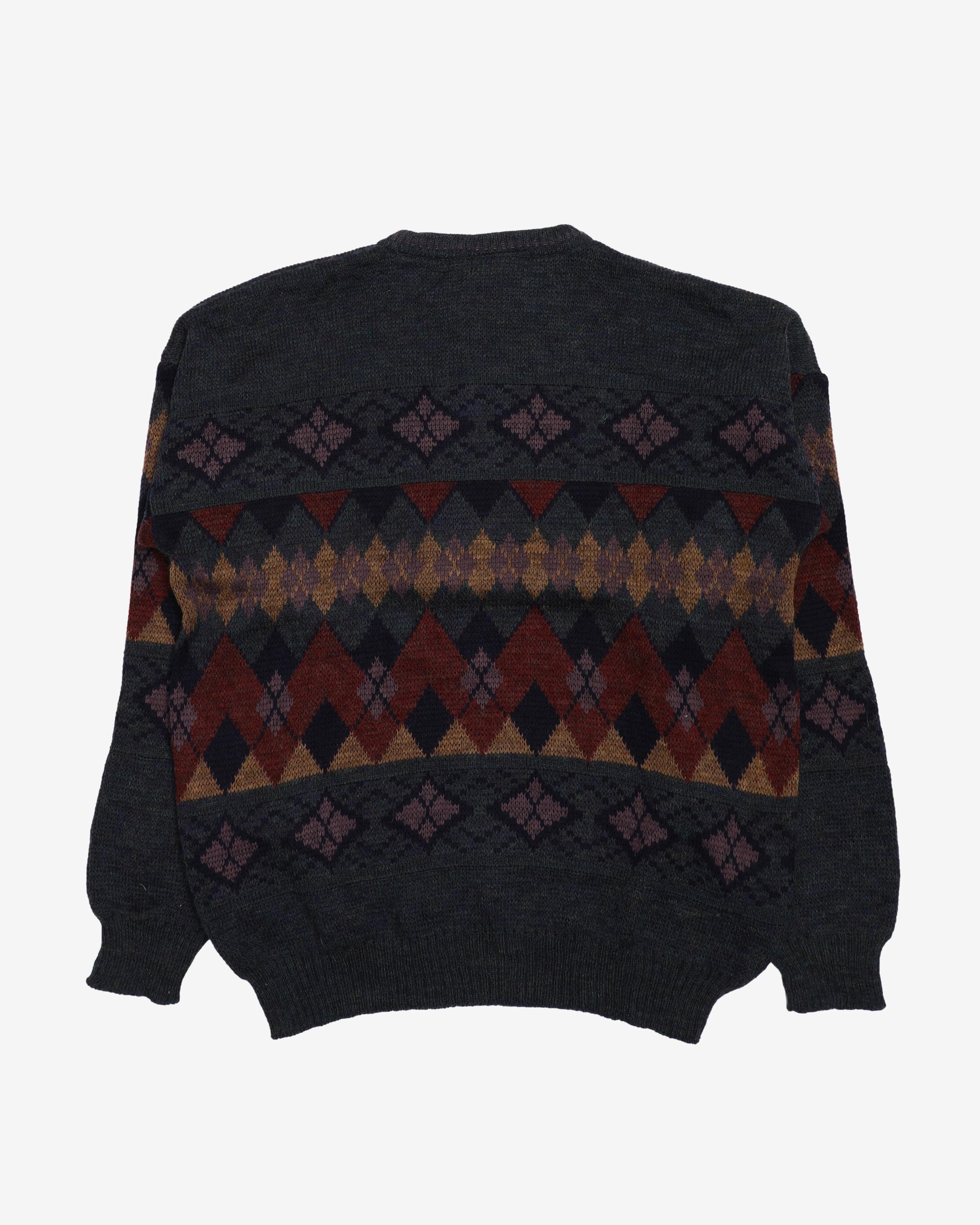 90s Grey Patterned Sweatshirt - L