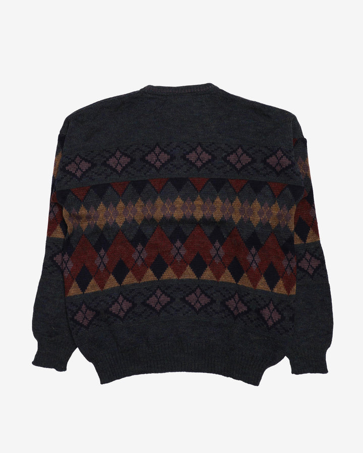 90s Grey Patterned Sweatshirt - L