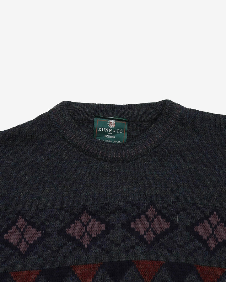 90s Grey Patterned Sweatshirt - L