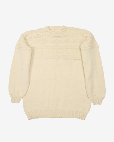 Vintage 80s Chunky Cream Knitted Sweatshirt - XL