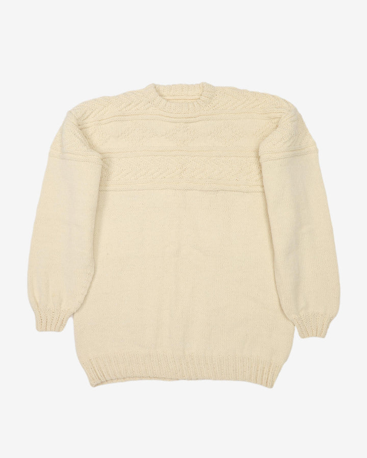 Vintage 80s Chunky Cream Knitted Sweatshirt - XL