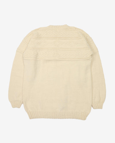 Vintage 80s Chunky Cream Knitted Sweatshirt - XL