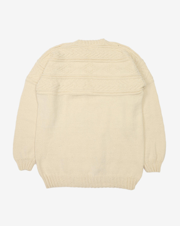 Vintage 80s Chunky Cream Knitted Sweatshirt - XL