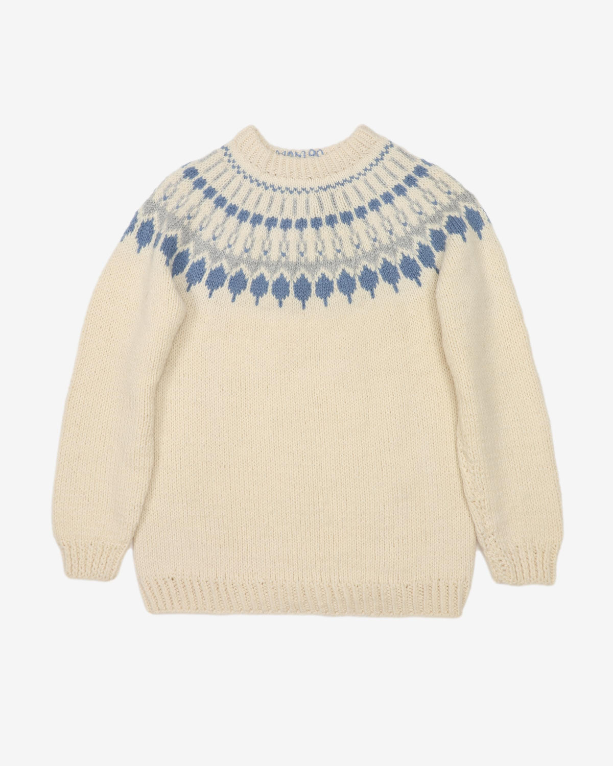 Vintage 80s Chunky Cream / Blue Knitted Sweatshirt - L