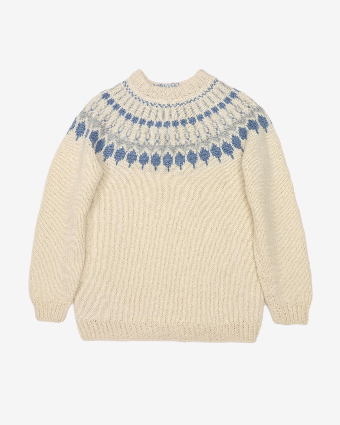 Vintage 80s Chunky Cream / Blue Knitted Sweatshirt - L