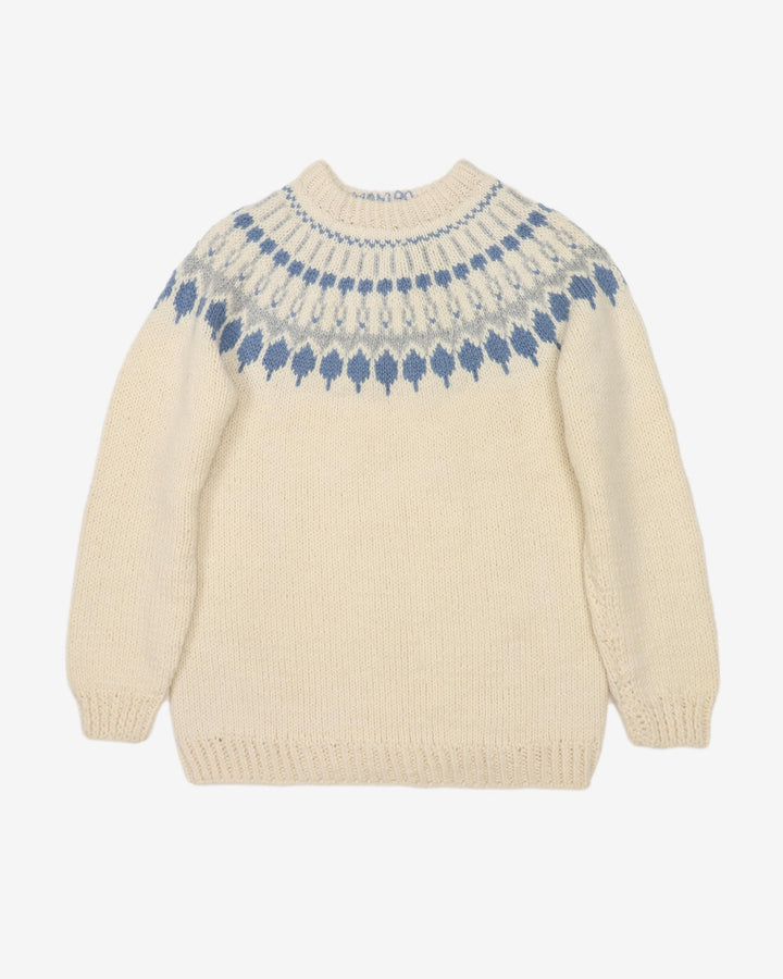 Vintage 80s Chunky Cream / Blue Knitted Sweatshirt - L