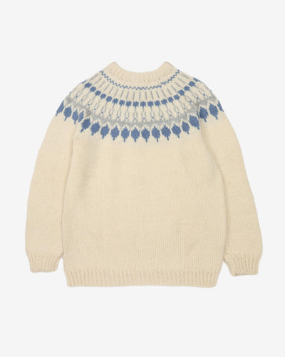 Vintage 80s Chunky Cream / Blue Knitted Sweatshirt - L