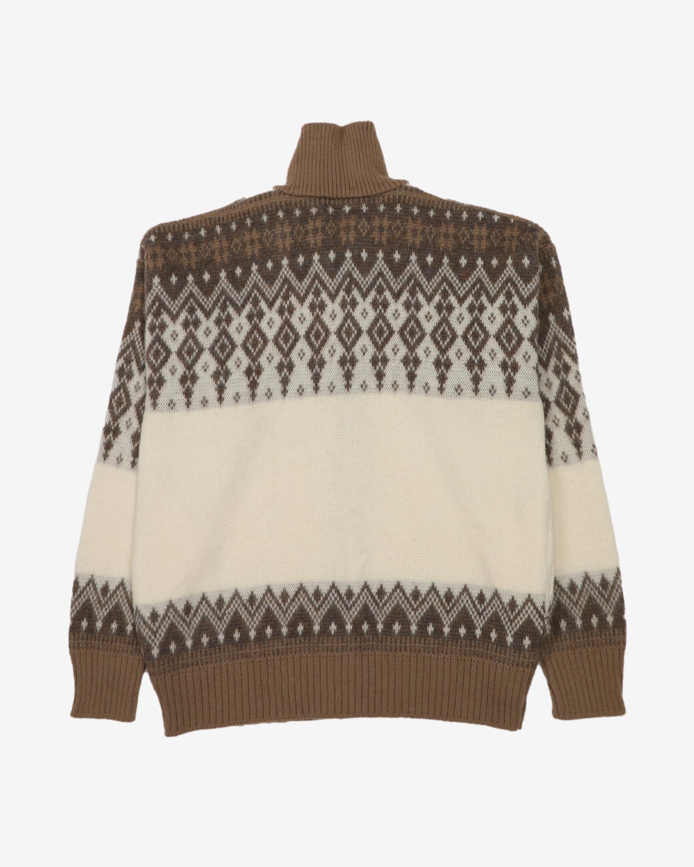 Vintage 80s Tundra Brown Knitted Zip-Up Wool Sweatshirt - M