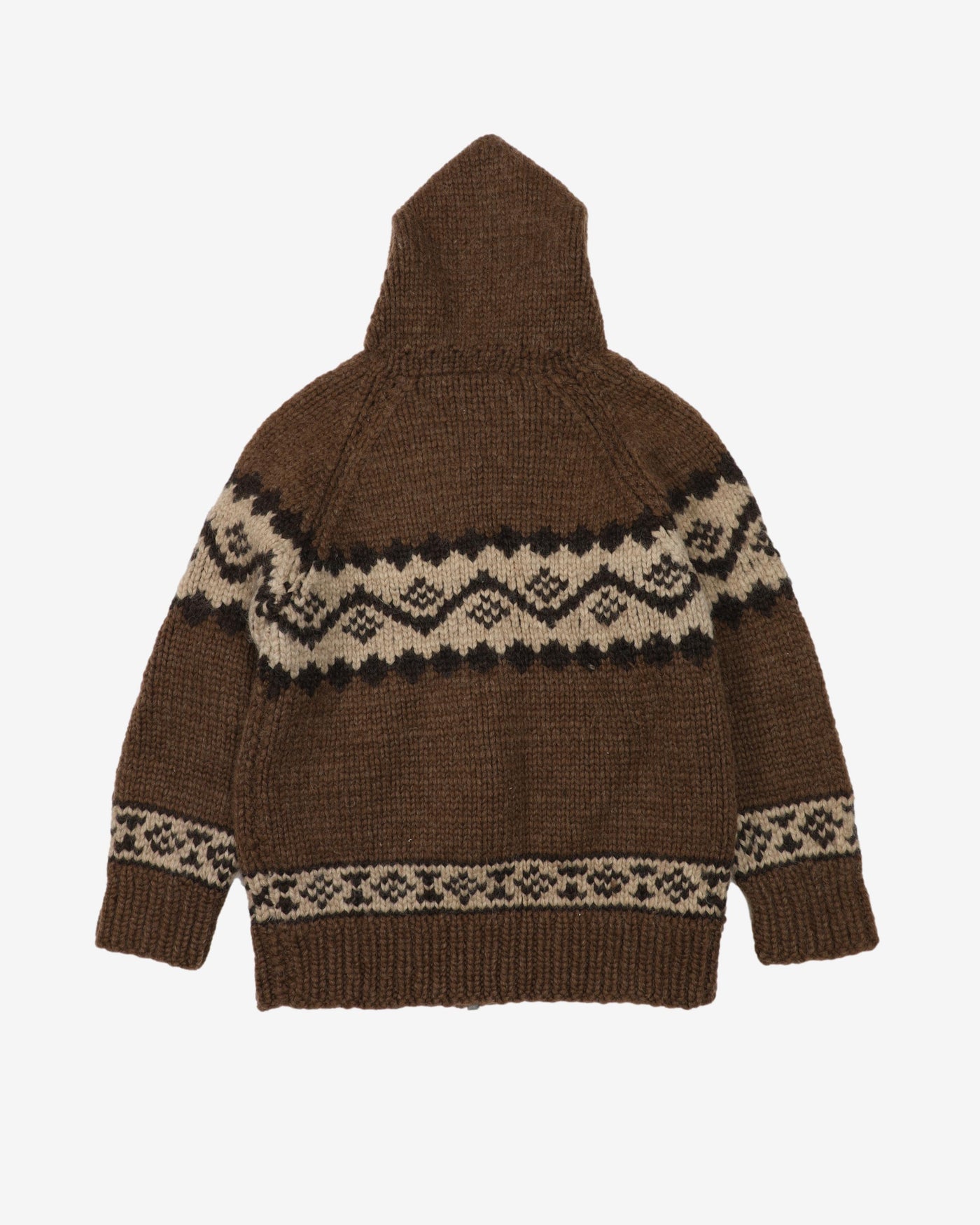 Vintage 80s Tundra Brown Knitted Zip-Up Hooded Wool Sweatshirt - M