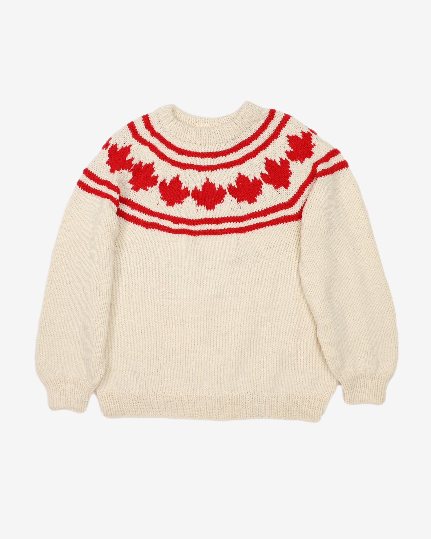 Vintage 80s Cream / Red Canada Flag Wool Sweatshirt - L