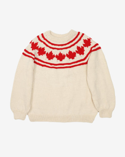 Vintage 80s Cream / Red Canada Flag Wool Sweatshirt - L