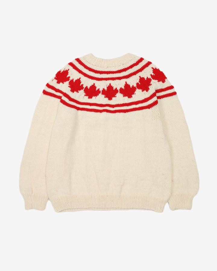 Vintage 80s Cream / Red Canada Flag Wool Sweatshirt - L