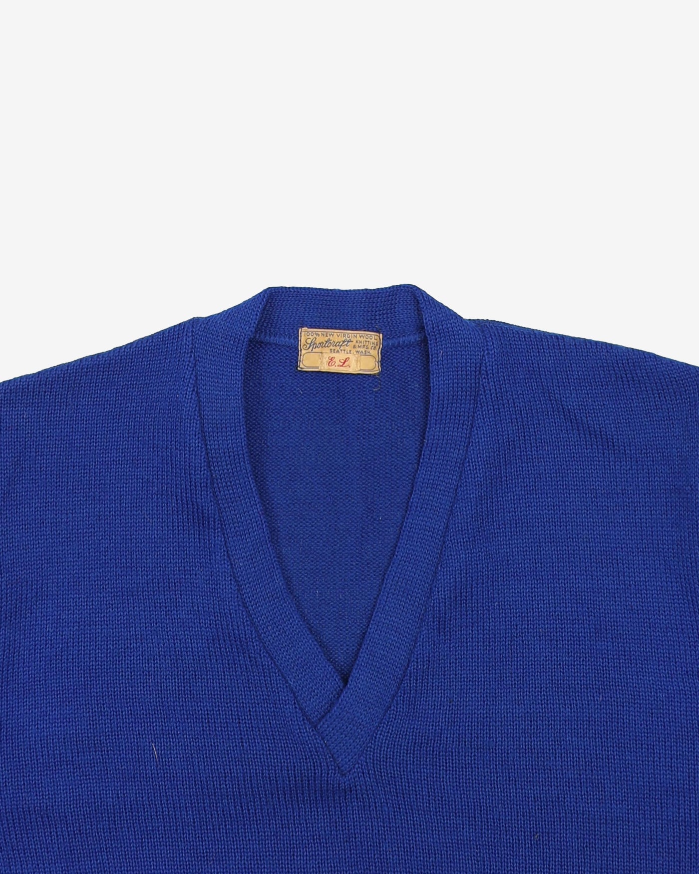 Vintage 50s Royal Blue V-Neck Knit - S