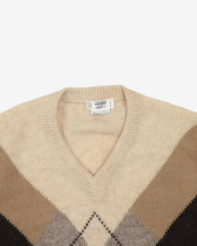 Vintage 90s Cream / Brown Shetland Wool Knit - L