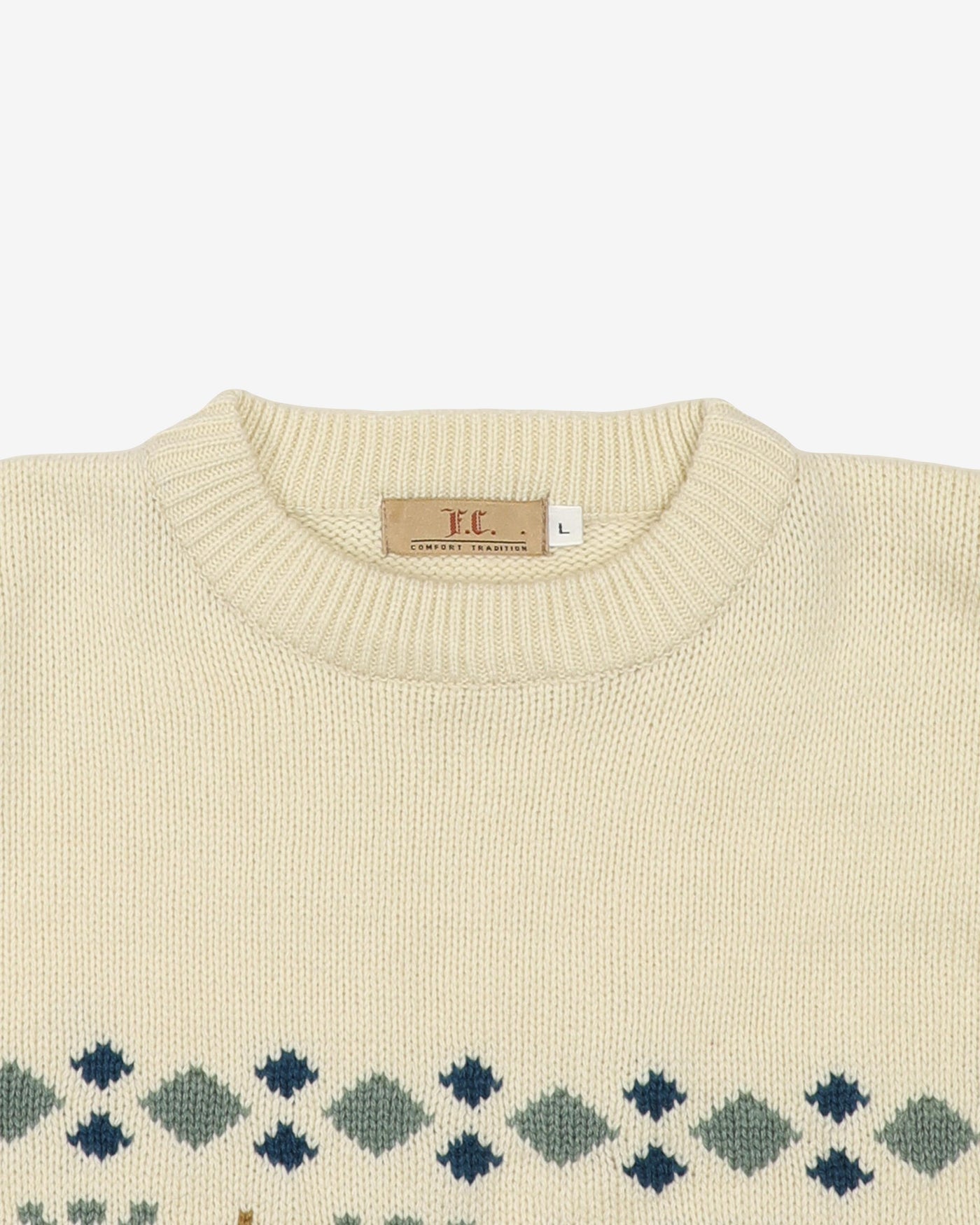 Vintage 90s White / Brown Patterned Wool Knit - L