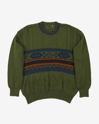 Vintage 90s Green Patterned Knit - L