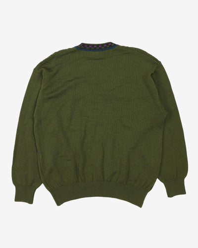 Vintage 90s Green Patterned Knit - L