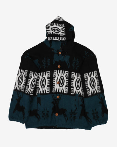 Cadena Patterned Hooded Button Up Oversized Knit - XL