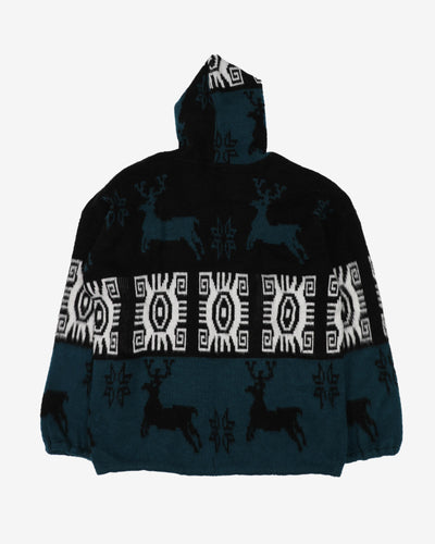 Cadena Patterned Hooded Button Up Oversized Knit - XL