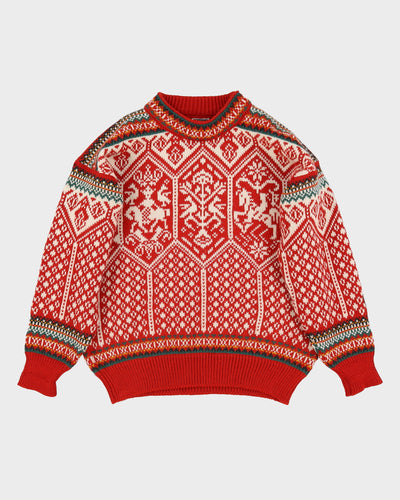 Dale Of Norway Red And Cream Patterned Ski-Style Jumper - M