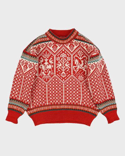 Dale Of Norway Red And Cream Patterned Ski-Style Jumper - M