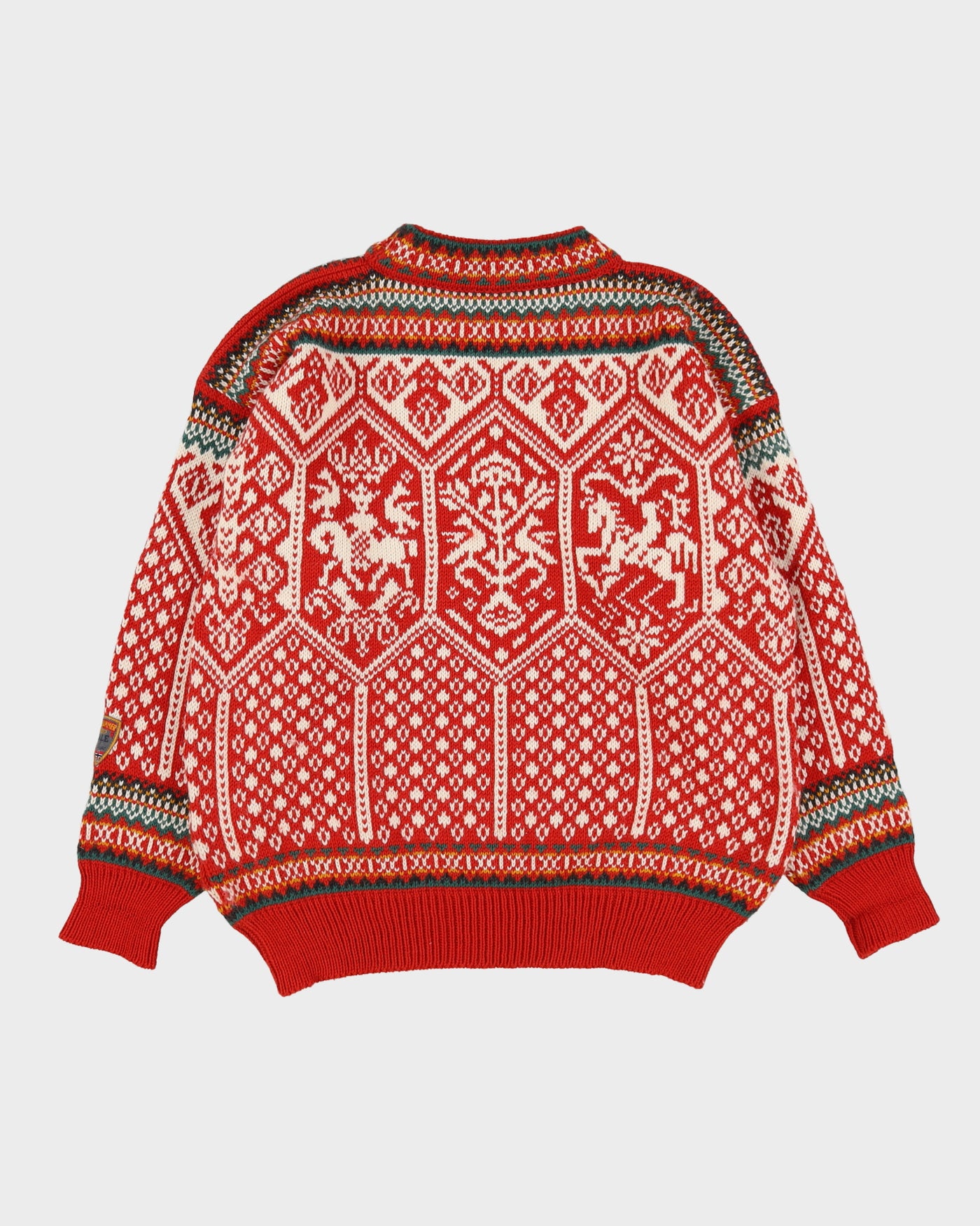 Dale Of Norway Red And Cream Patterned Ski-Style Jumper - M