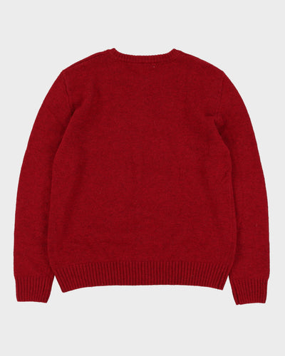 Maroon And Cream Patterned Knitted Jumper - M