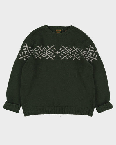 Vintage 90s Timberland Handknit Green Patterned Knit - XL