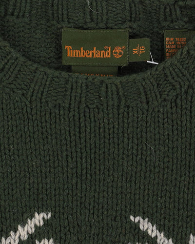 Vintage 90s Timberland Handknit Green Patterned Knit - XL