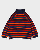 Vintage 70s Multi Colour Handmade Oversized Knitted Sweater - L