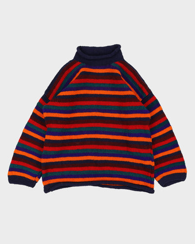 Vintage 70s Multi Colour Handmade Oversized Knitted Sweater - L