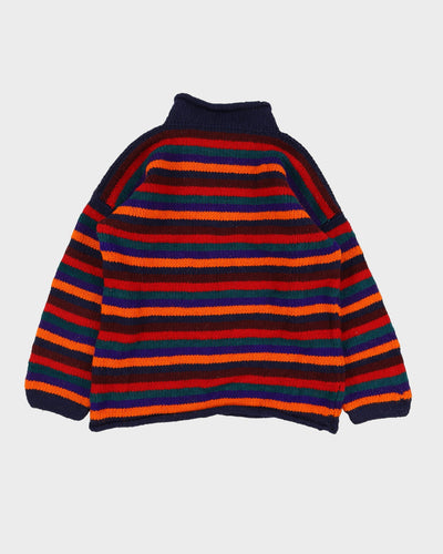 Vintage 70s Multi Colour Handmade Oversized Knitted Sweater - L