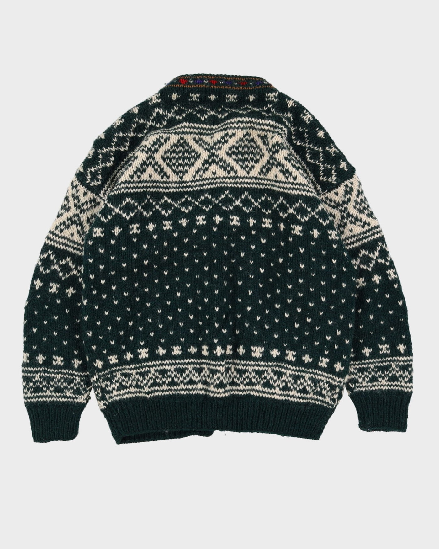 Vintage 80s Namaste Wool Green Patterned Chunky Heavyweight Cardigan - XL