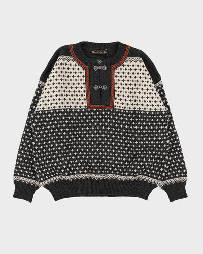 Vintage 60s Nordstrikk Grey Patterned Knitted Sweater - XL