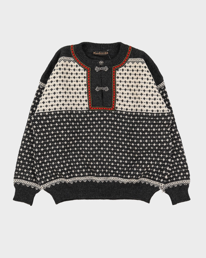 Vintage 60s Nordstrikk Grey Patterned Knitted Sweater - XL