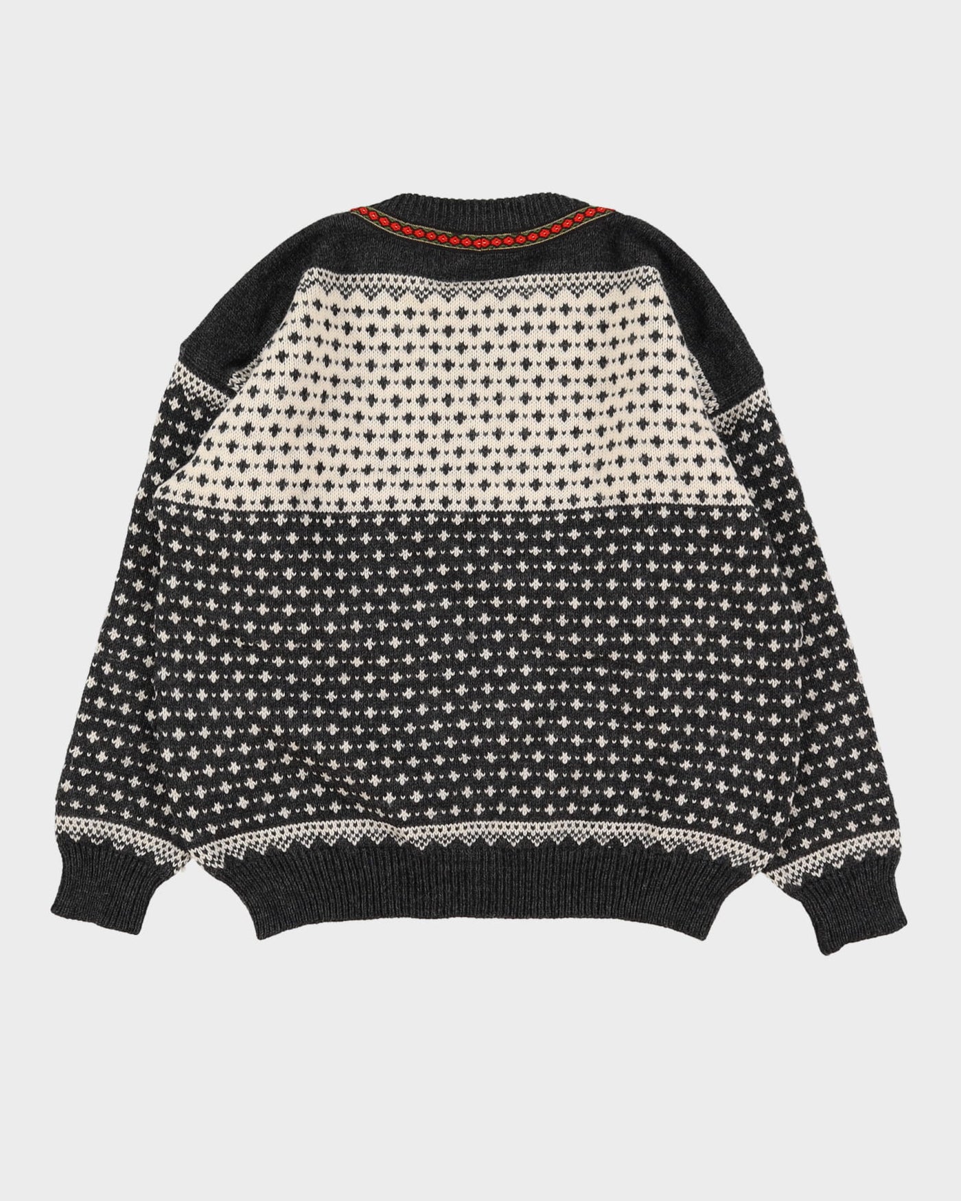 Vintage 60s Nordstrikk Grey Patterned Knitted Sweater - XL