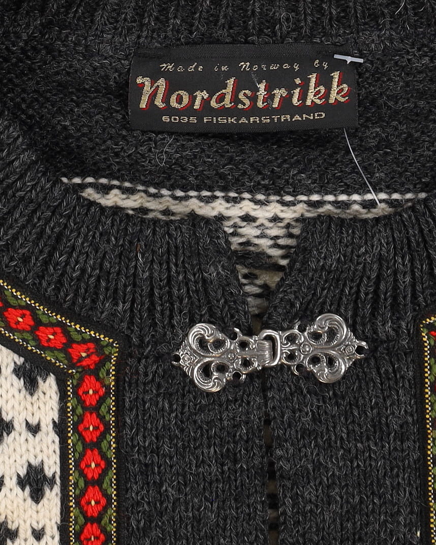 Vintage 60s Nordstrikk Grey Patterned Knitted Sweater - XL