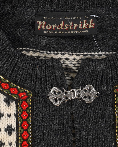 Vintage 60s Nordstrikk Grey Patterned Knitted Sweater - XL