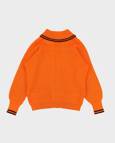 1970s Clover Orange Knitted Cardigan - M