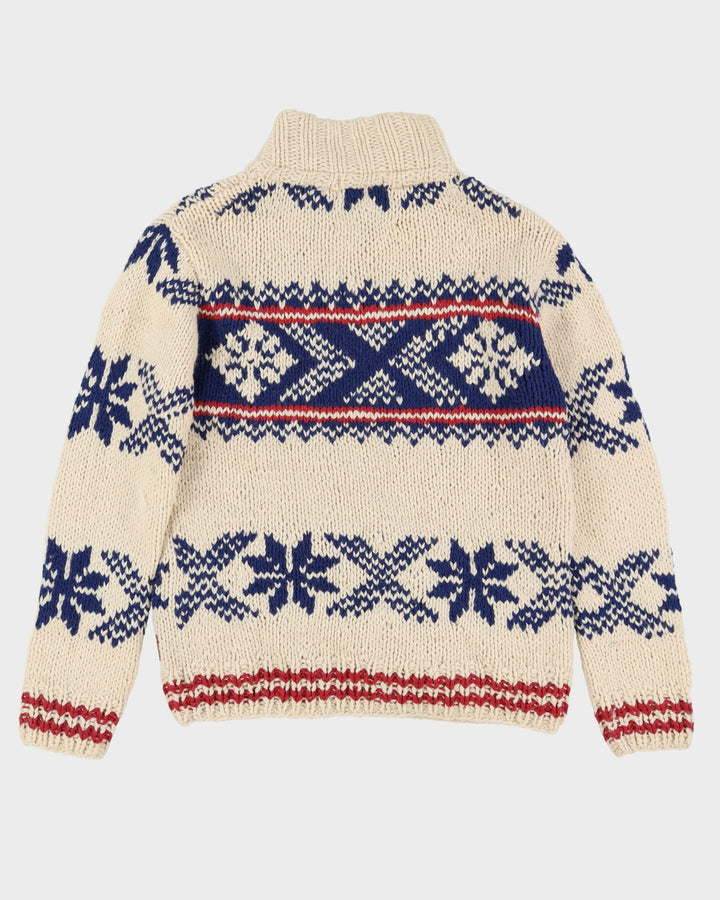 Chunky Patterned Cream Wool Knitted Cardigan - M