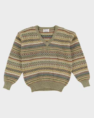 Green Patterned Wool Knitted Jumper - S