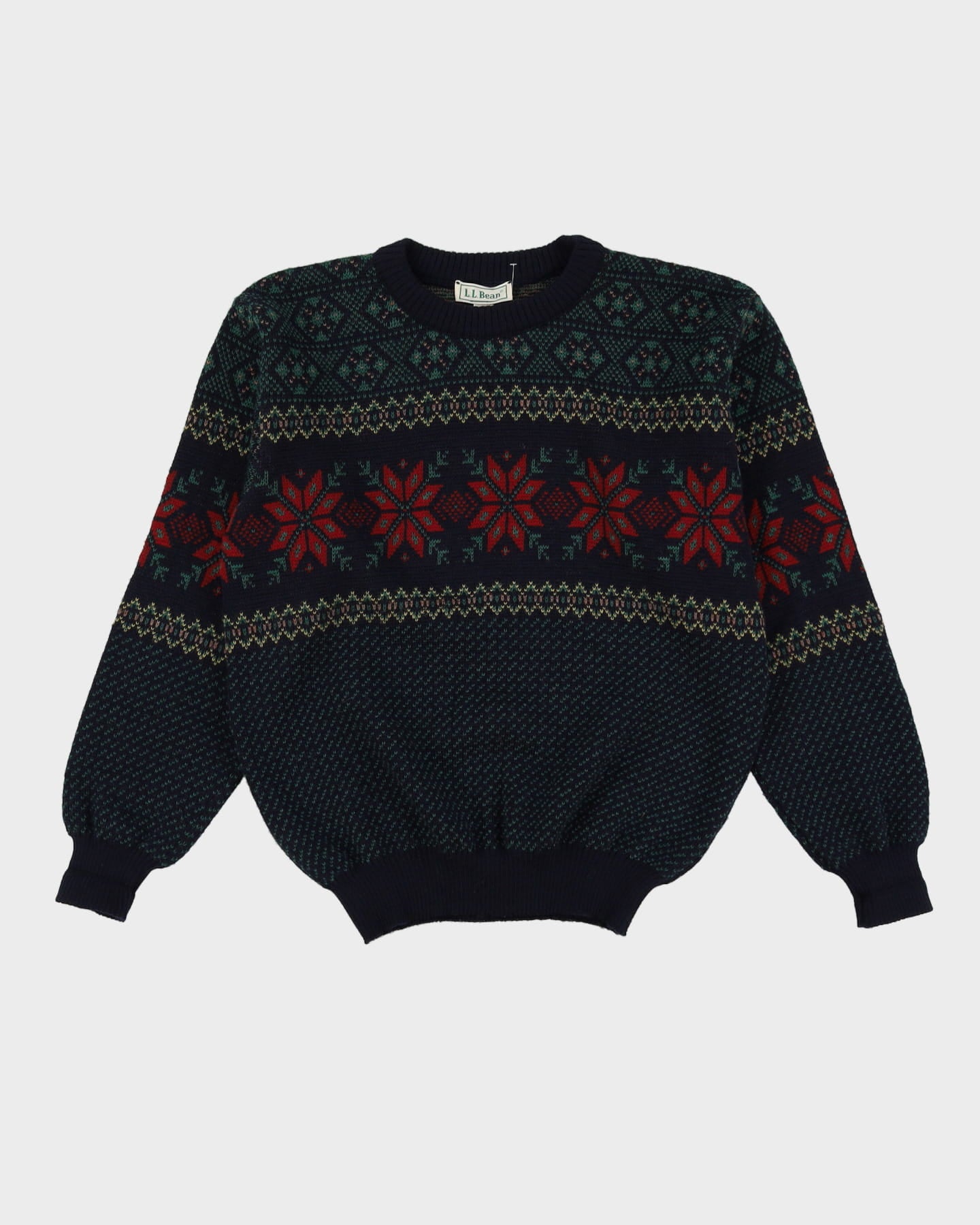 80s L.L Bean Made in Ireland Green / Navy Patterned Wool Knit - M