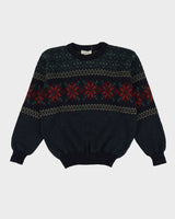 80s L.L Bean Made in Ireland Green / Navy Patterned Wool Knit - M