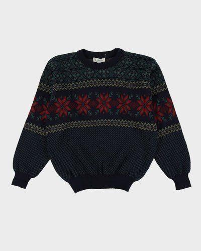 80s L.L Bean Made in Ireland Green / Navy Patterned Wool Knit - M