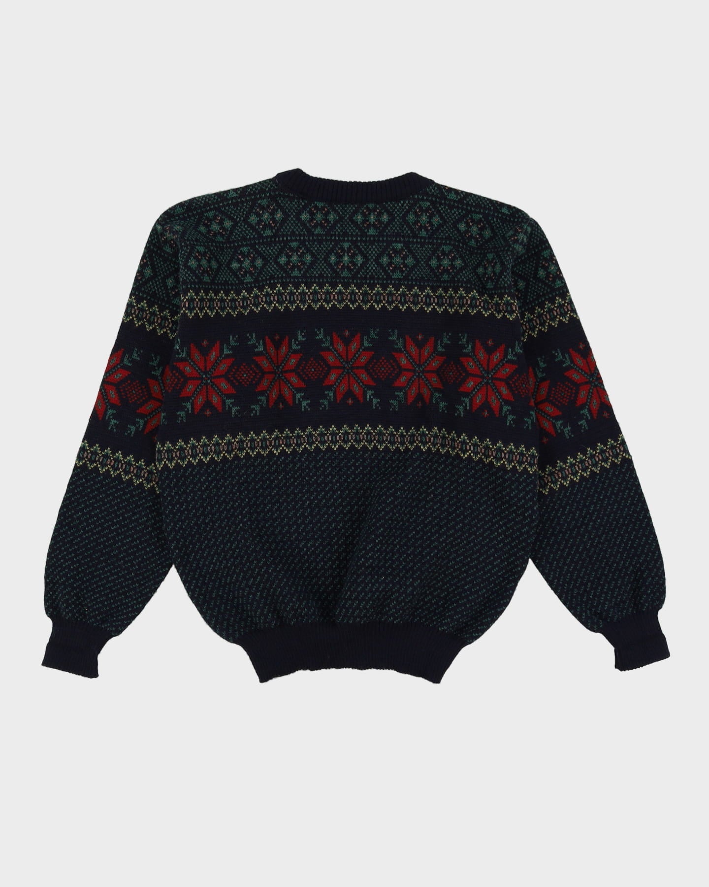 80s L.L Bean Made in Ireland Green / Navy Patterned Wool Knit - M