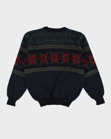 80s L.L Bean Made in Ireland Green / Navy Patterned Wool Knit - M