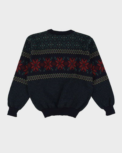 80s L.L Bean Made in Ireland Green / Navy Patterned Wool Knit - M